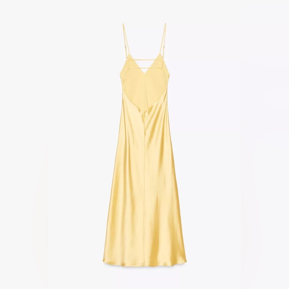 Zara maxi dress flowy butter yellow satin effect wedding evening party - Picture 12 of 16